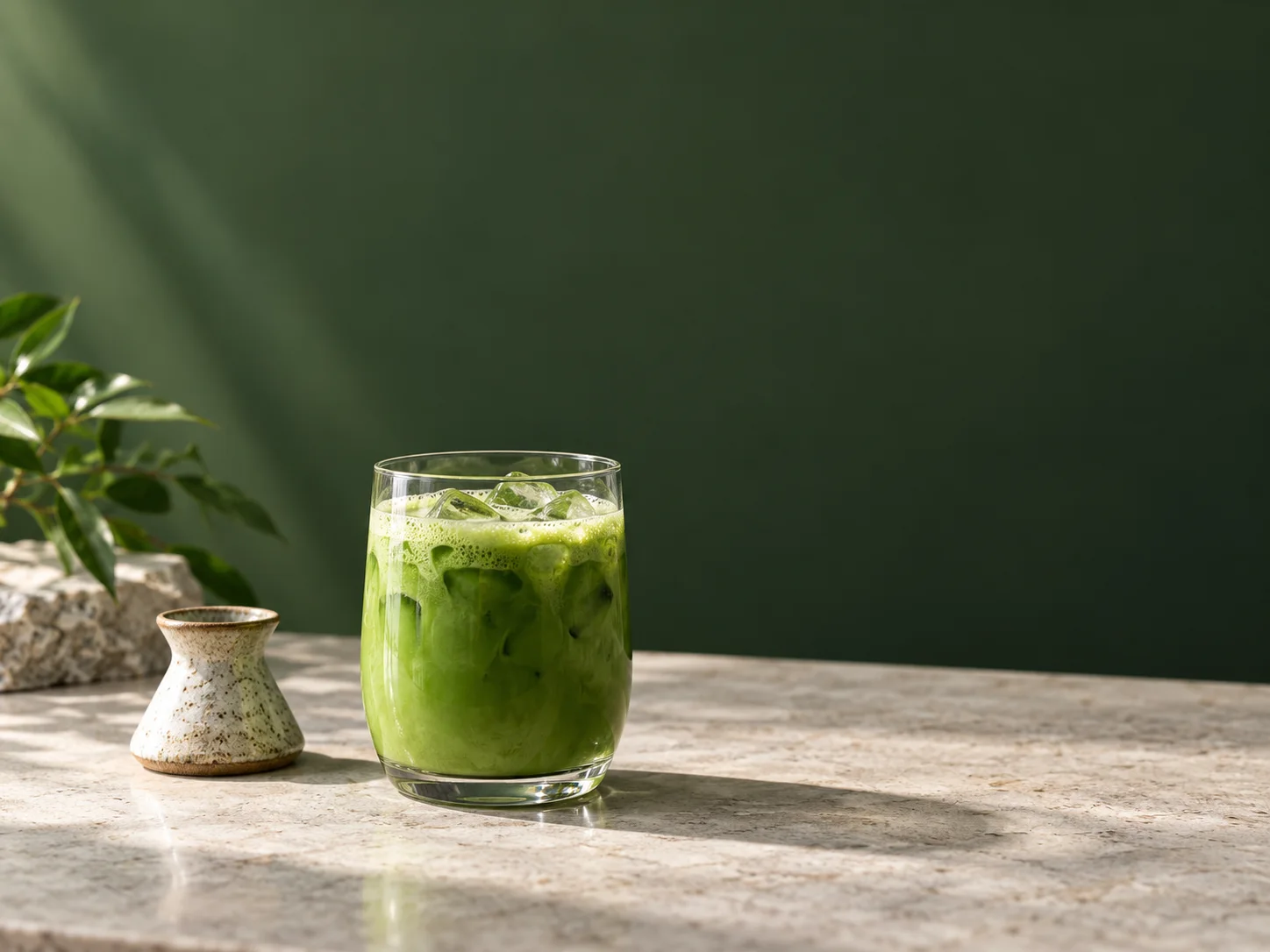 Matcha drink campaign concept with green tea and restrained studio styling